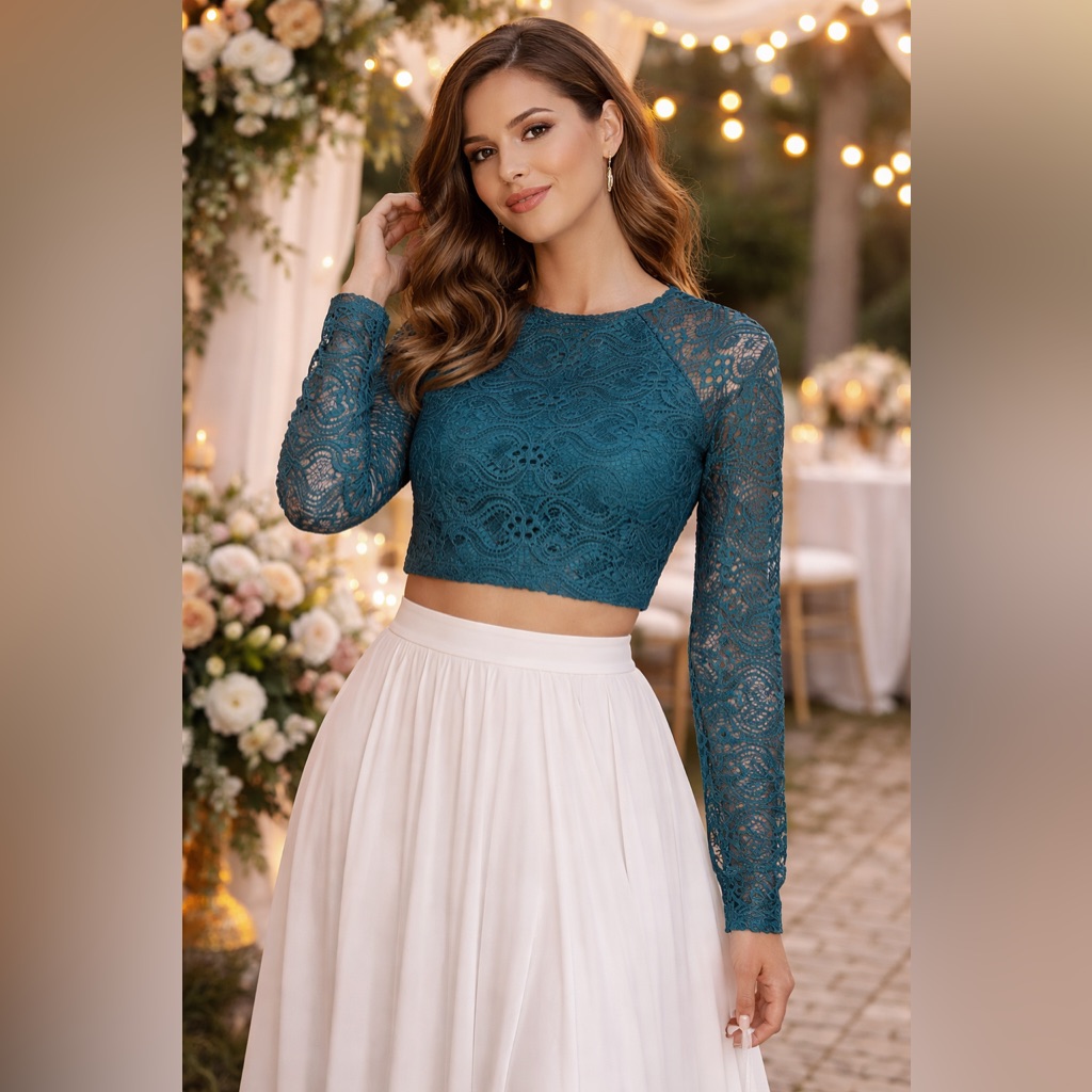 Nwt Show Me Your Mumu Teal Lace Long Sleeve Crop Top Size Small